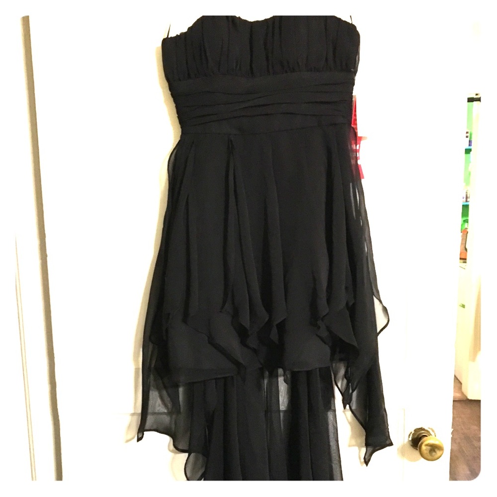 Strapless black cocktail dress